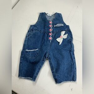 Vintage Denim Kids Overalls with Pink Accents